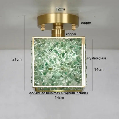 Modern brass and green crystal glass led ceiling light bedroom