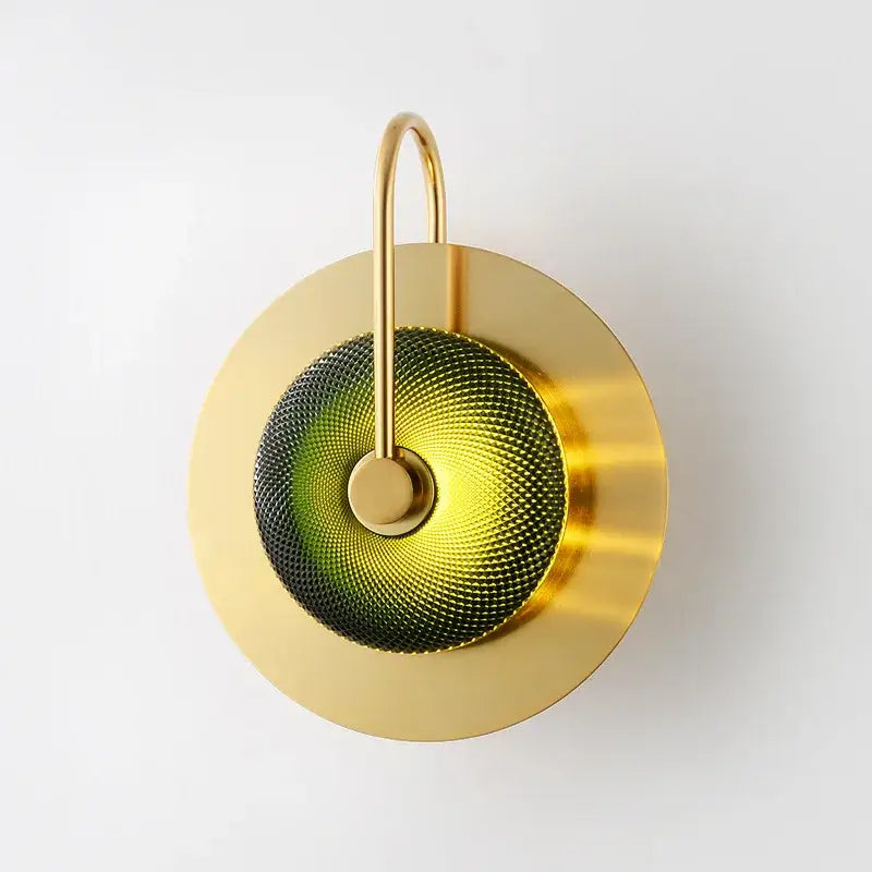 Modern brass and green glass metal wall art lamp living room