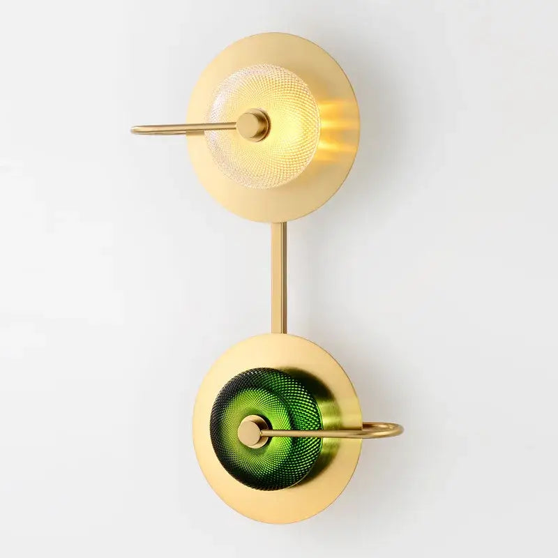 Modern brass and green glass metal wall art lamp living room