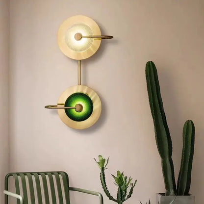 Modern brass and green glass metal wall art lamp living room