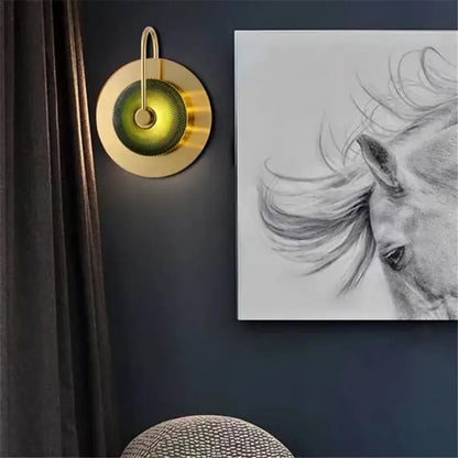 Modern brass and green glass metal wall art lamp living room