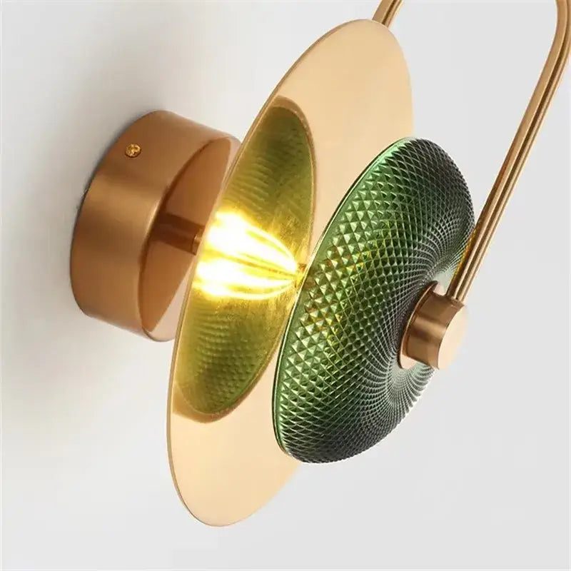 Modern brass and green glass metal wall art lamp living room