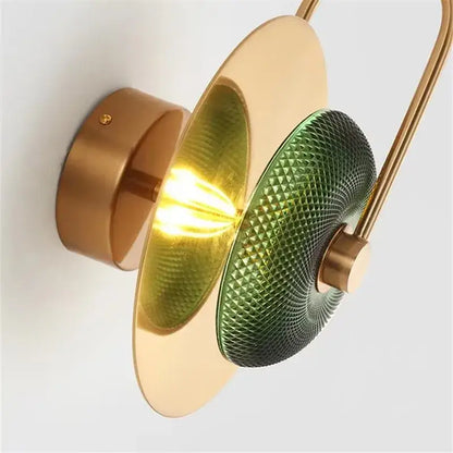 Modern brass and green glass metal wall art lamp living room