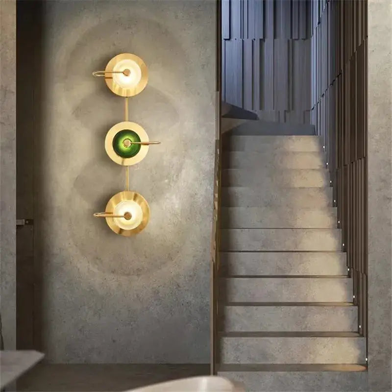 Modern brass and green glass metal wall art lamp living room