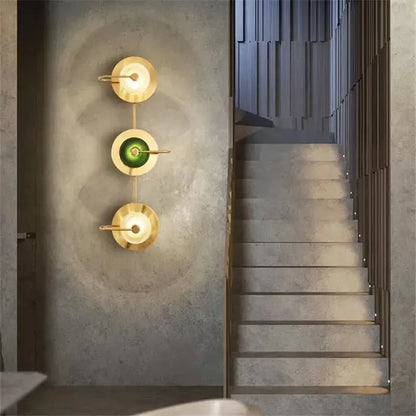 Modern brass and green glass metal wall art lamp living room