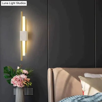 Modern brass and green marble led wall lamp for living room
