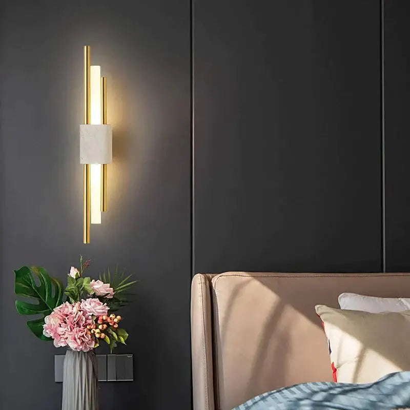 Modern brass and green marble led wall lamp for living room
