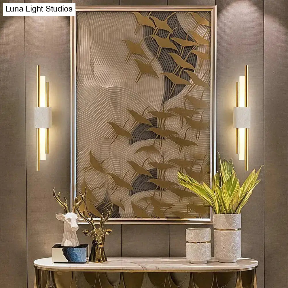 Modern brass and green marble led wall lamp for living room