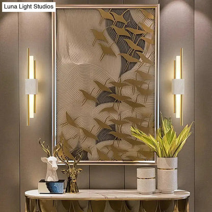 Modern brass and green marble led wall lamp for living room
