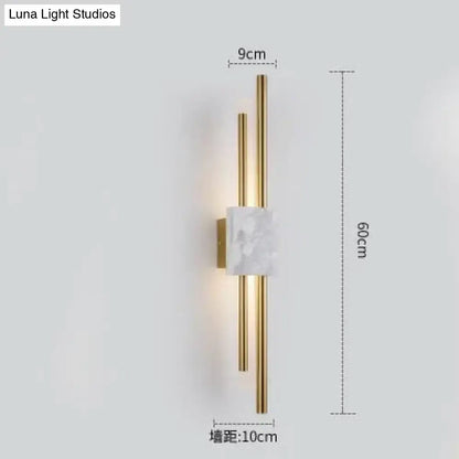 Modern brass and green marble led wall lamp for living room