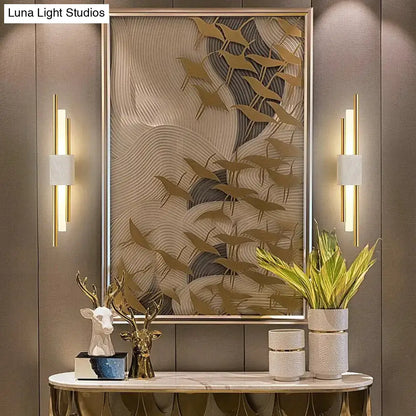 Modern brass and green marble led wall lamp for living room