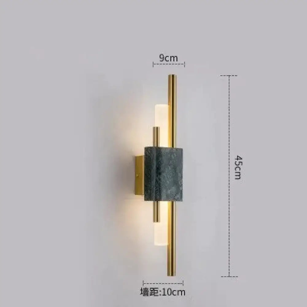 Modern brass and green marble led wall lamp for living room