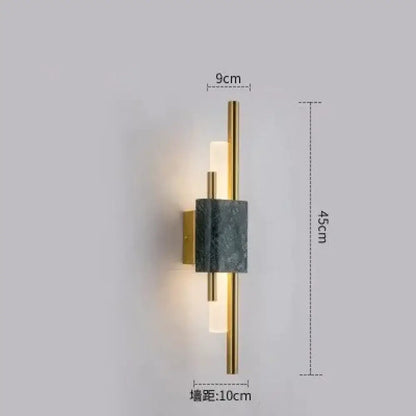 Modern brass and green marble led wall lamp for living room