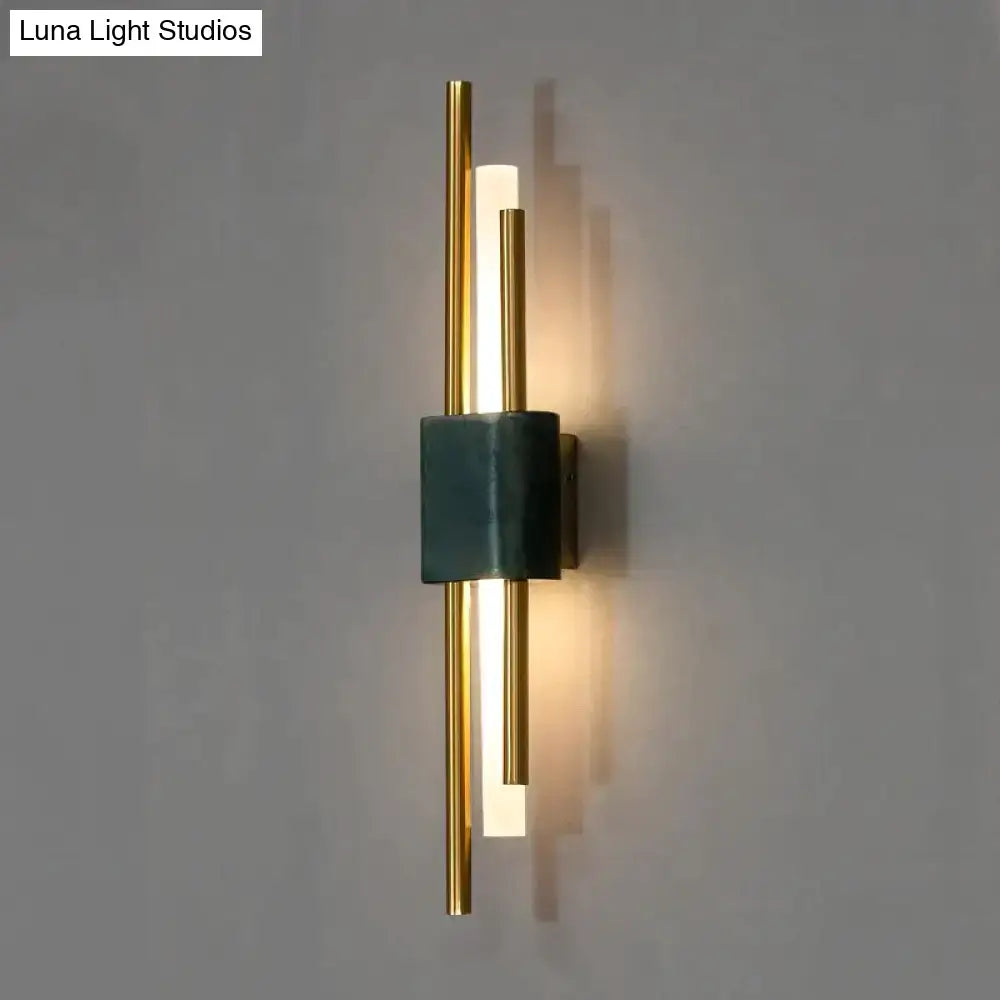 Modern brass and green marble led wall lamp for living room