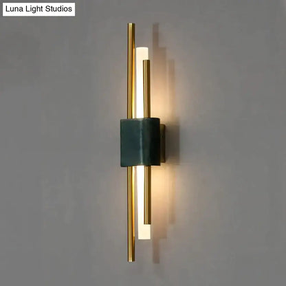 Modern brass and green marble led wall lamp for living room