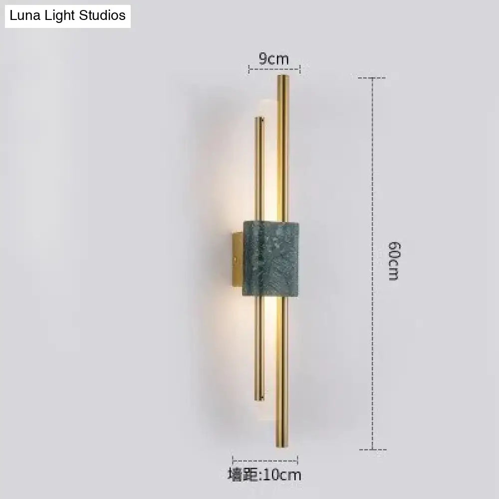 Modern brass and green marble led wall lamp for living room