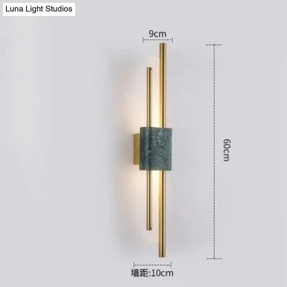 Modern brass and green marble led wall lamp for living room