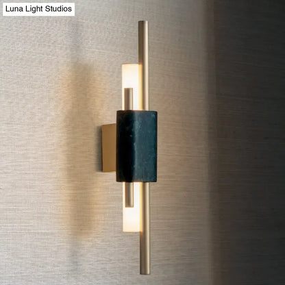 Modern brass and green marble led wall lamp for living room