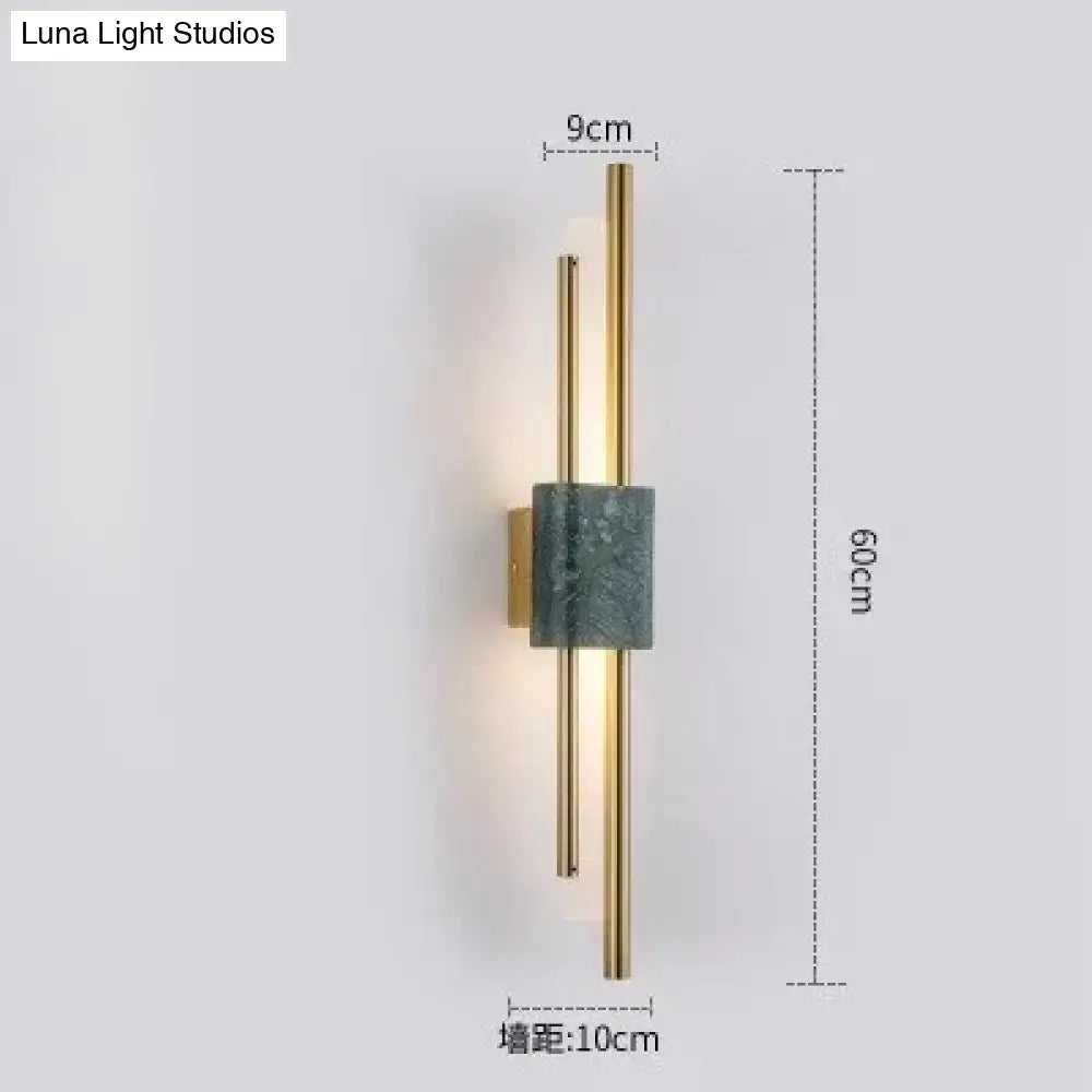 Modern brass and green marble led wall lamp for living room