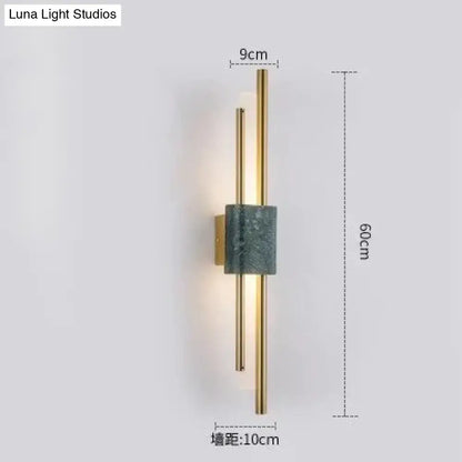 Modern brass and green marble led wall lamp for living room