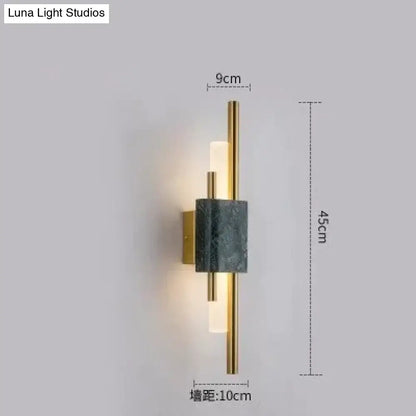 Modern brass and green marble led wall lamp for living room
