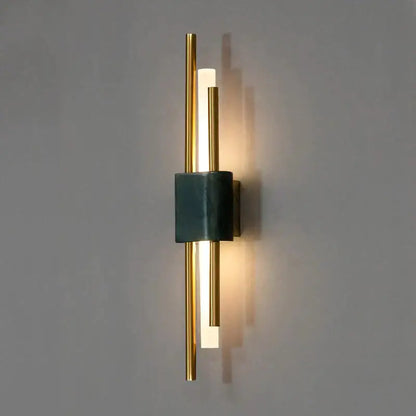 Modern brass and green marble led wall lamp for living room