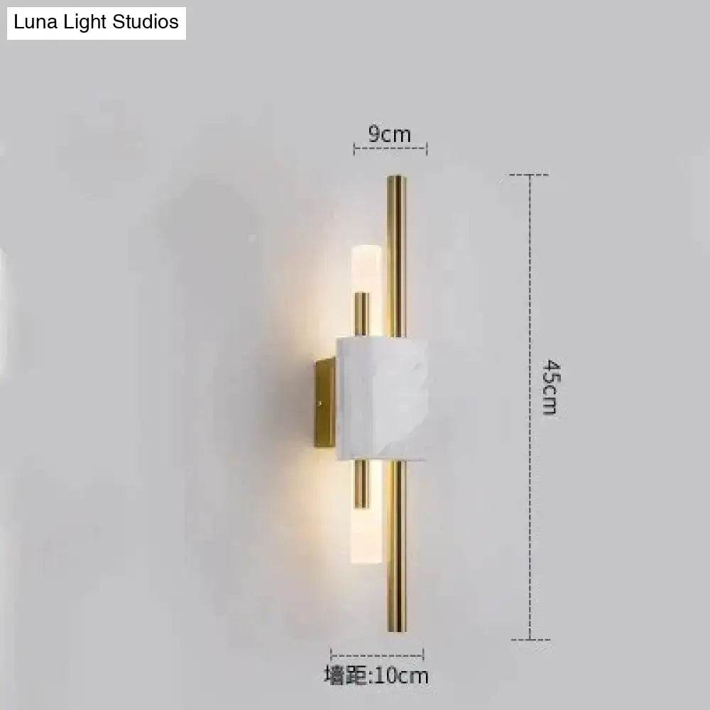 Modern brass and green marble led wall lamp for living room