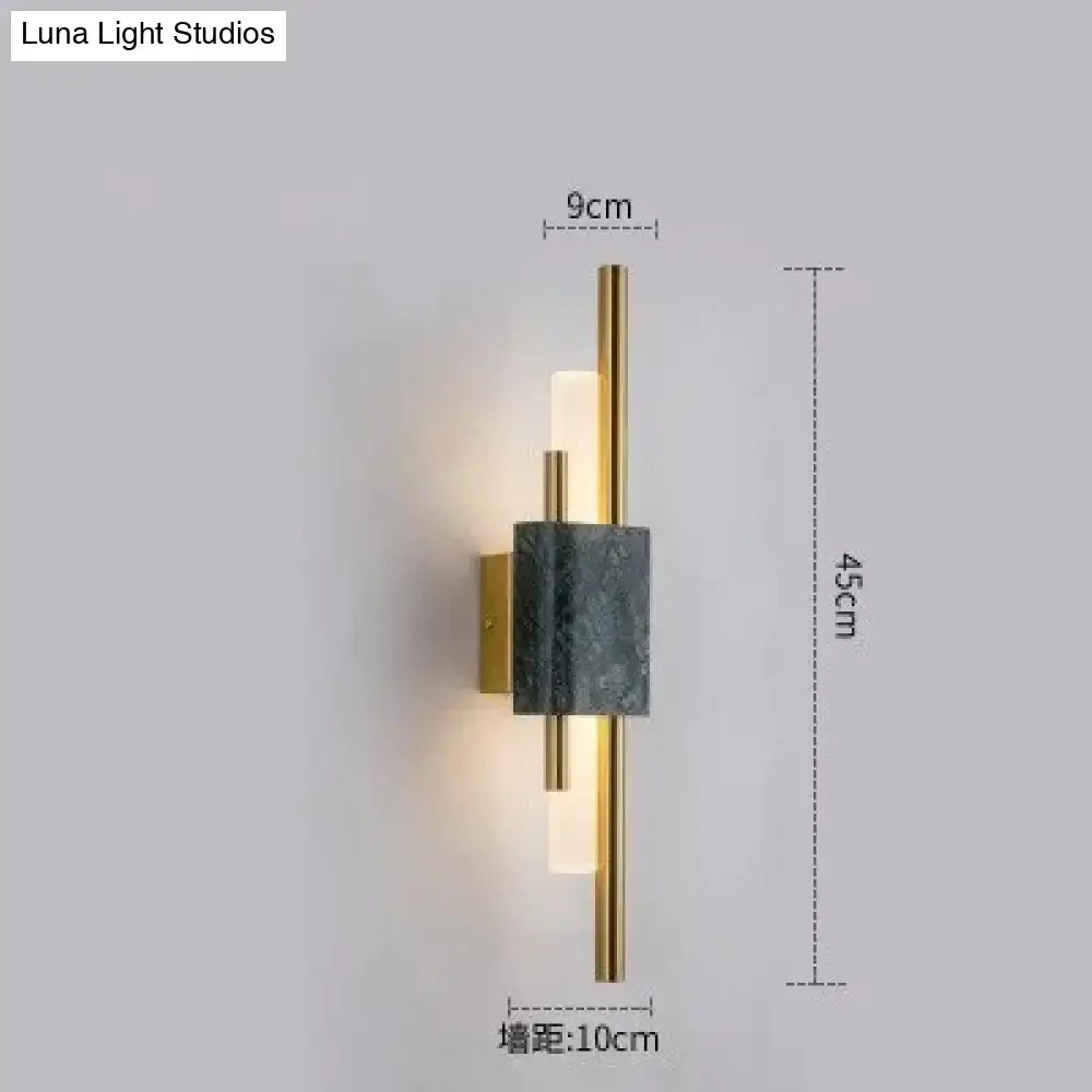 Modern brass and green marble led wall lamp for living room