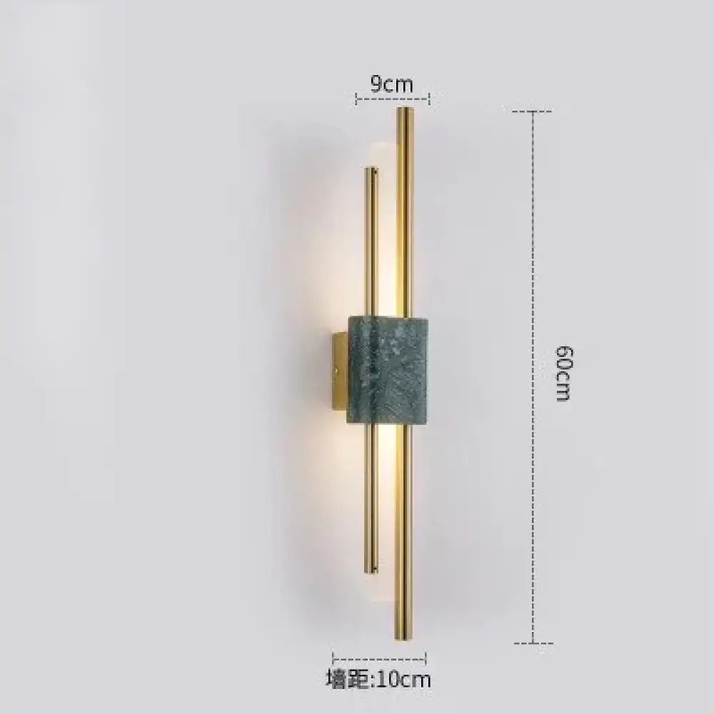 Modern brass and green marble led wall lamp for living room