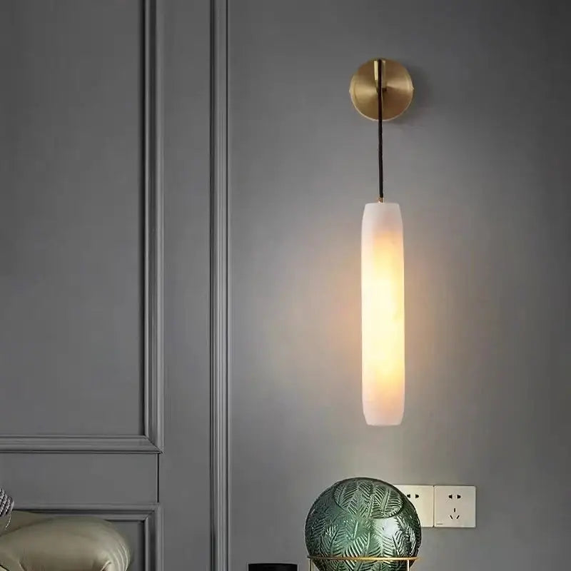 Modern brass and marble wall lamp bedroom sconce with frosted glass