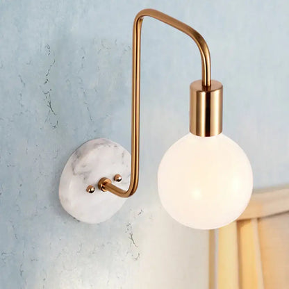 Modern brass and marble wall lamp – bedroom white glass sconce