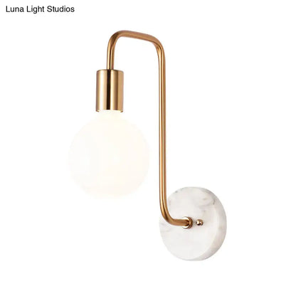 Modern brass and marble wall lamp – bedroom white glass sconce