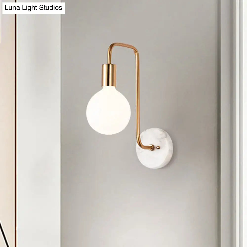 Modern brass and marble wall lamp – bedroom white glass sconce