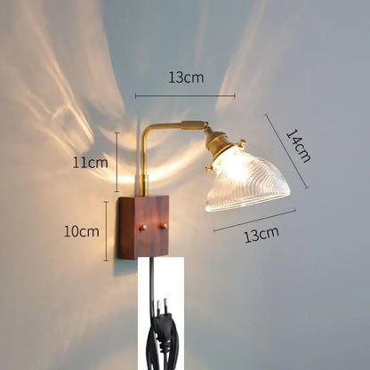 Modern brass and ribbed clear glass wall lights bedroom sconce