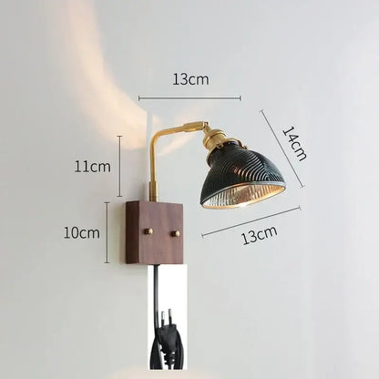 Modern brass and ribbed clear glass wall lights bedroom sconce