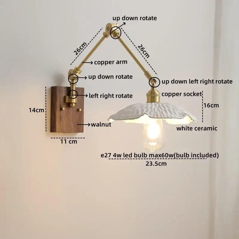Modern brass and ribbed glass led wall lamp bedroom pull chain light