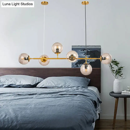 Modern brass and smoke gray bubble chandelier – dining room light