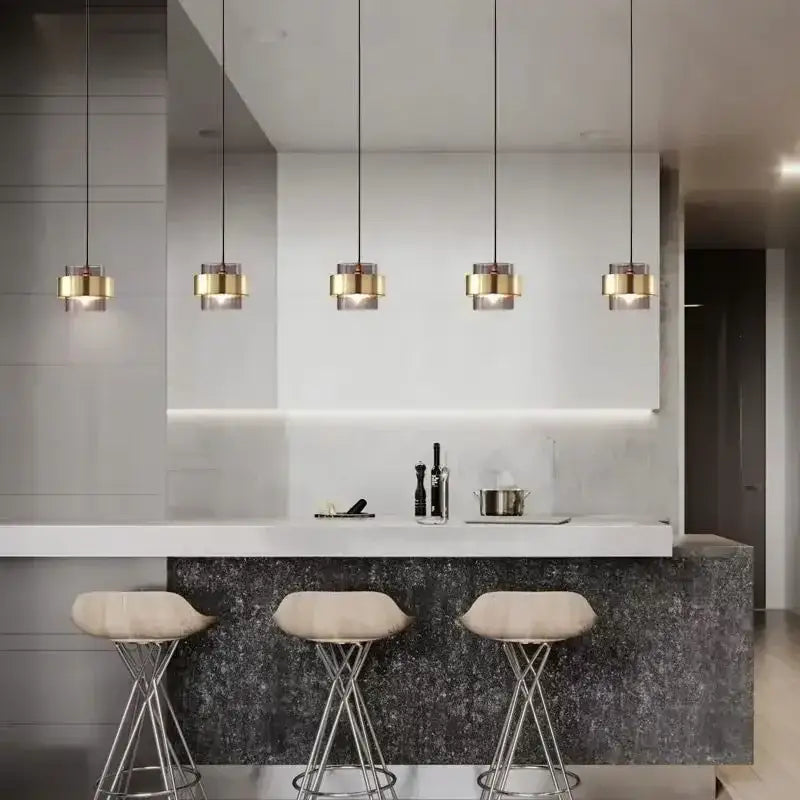 Modern brass and smoked glass pendant light dining room gold wrought iron
