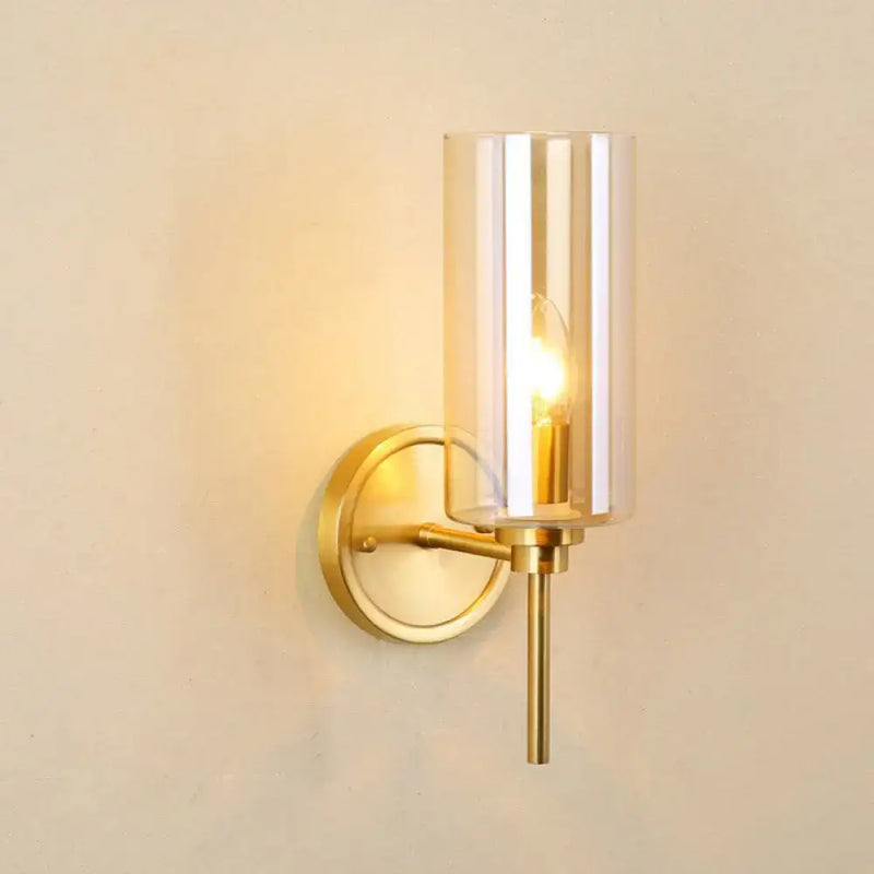 Modern brass and smoked glass wall sconce bedroom e26 bulb base light