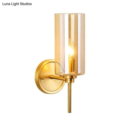 Modern brass and smoked glass wall sconce bedroom e26 bulb base light