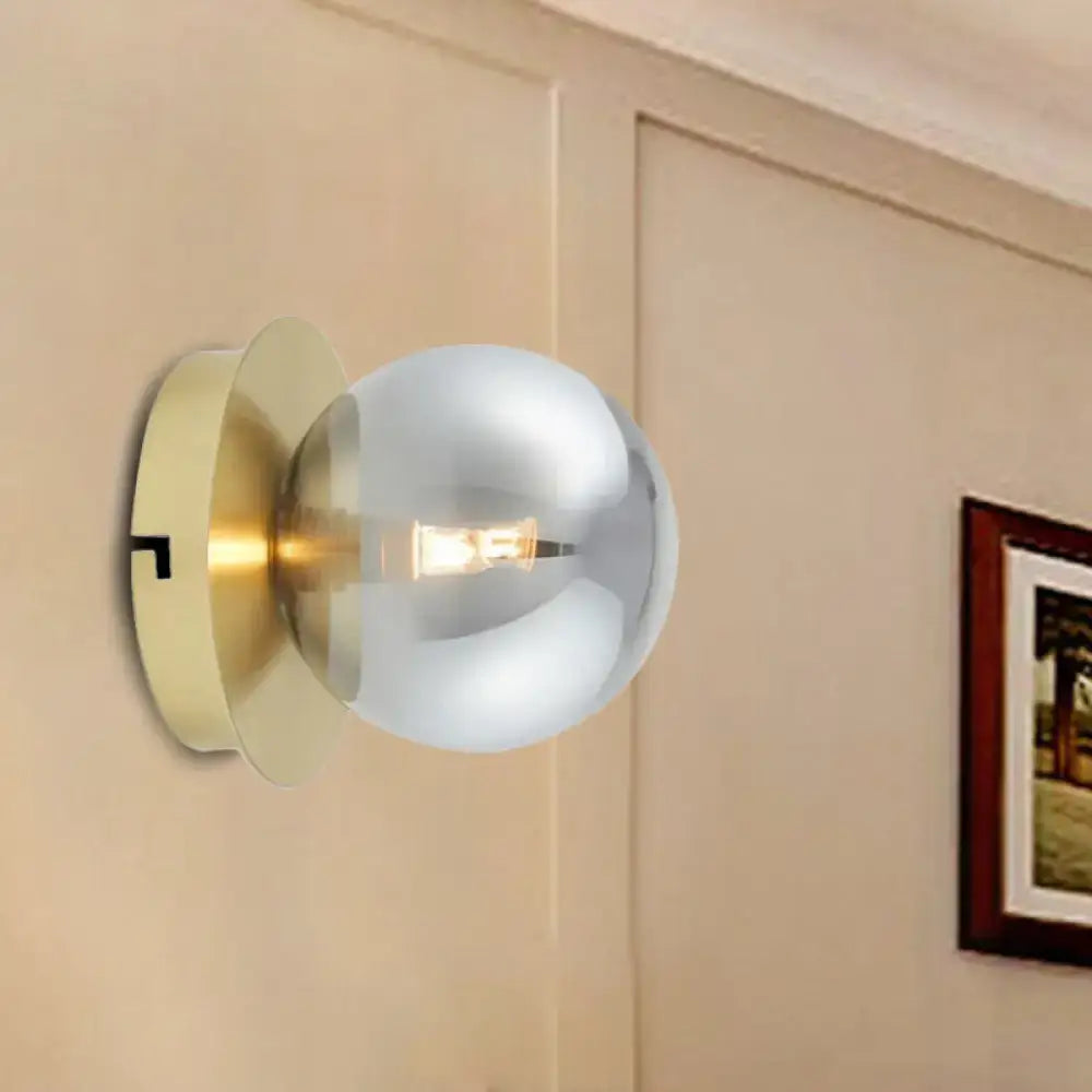 Modern brass and smoky glass shade wall lamp bedroom light fixture