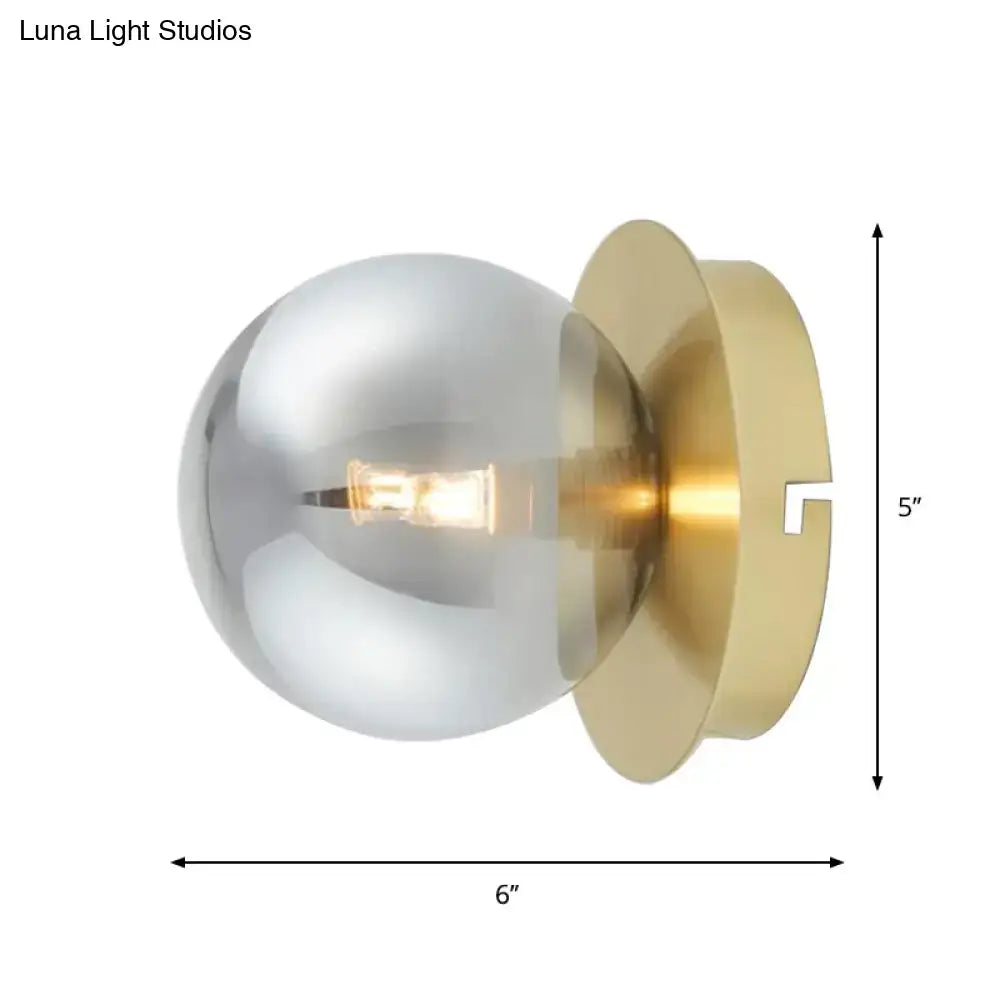 Modern brass and smoky glass shade wall lamp bedroom light fixture