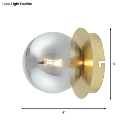 Modern brass and smoky glass shade wall lamp bedroom light fixture