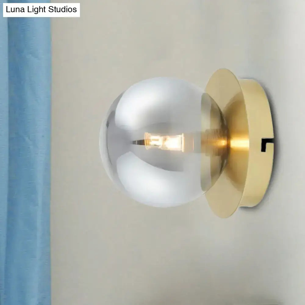 Modern brass and smoky glass shade wall lamp bedroom light fixture