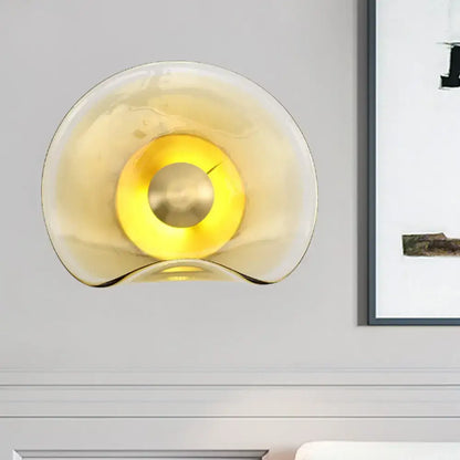 Modern brass and tan glass wall light fixture bedroom sconce