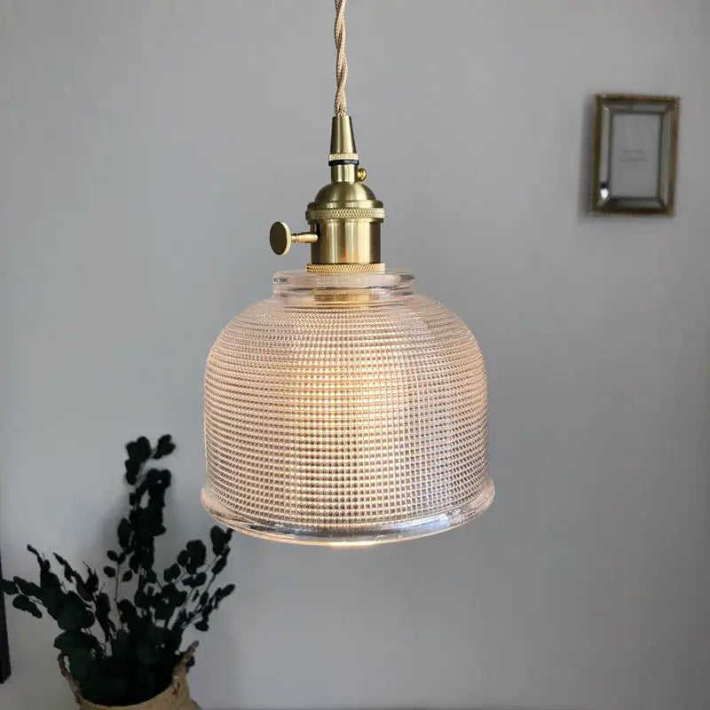 Modern brass and textured clear glass knob switch pendant light kitchen