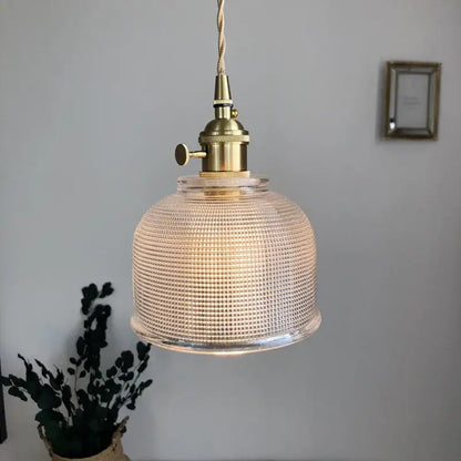 Modern brass and textured clear glass knob switch pendant light kitchen