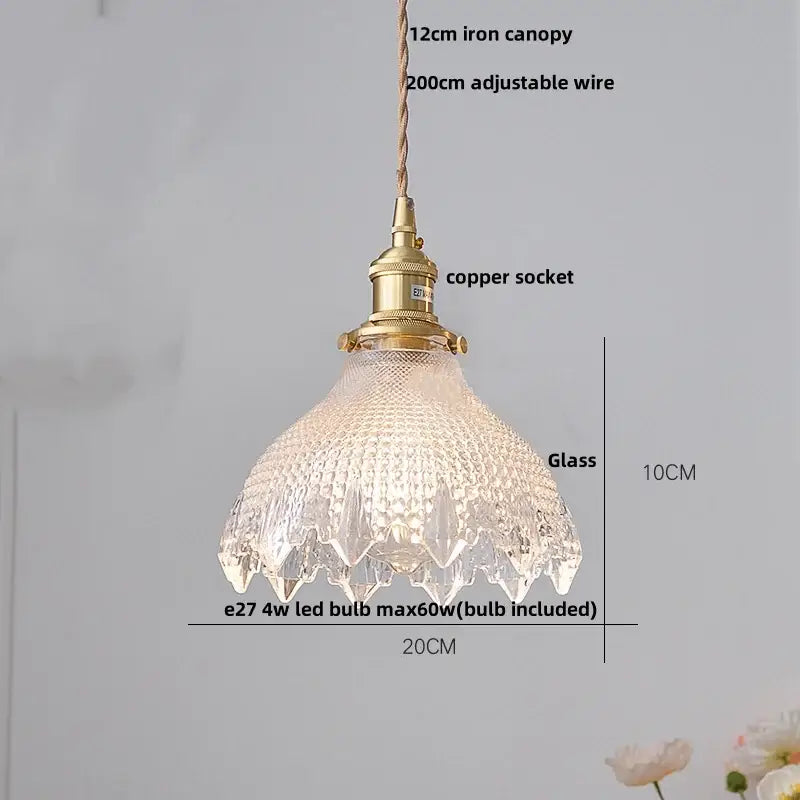 Modern brass and textured clear glass knob switch pendant light kitchen