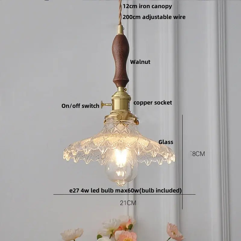 Modern brass and textured clear glass knob switch pendant light kitchen
