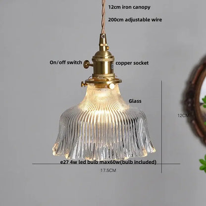 Modern brass and textured clear glass knob switch pendant light kitchen